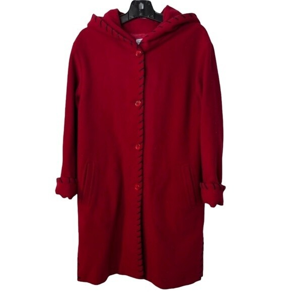 Marvin Richards Classic 100% Wool Hooded Red Coat Size S - Picture 1 of 8